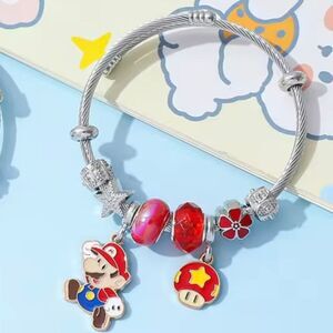Silver  Super Mario Bros Nintendo Themed Mario Charm Bracelet